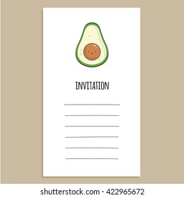 Vector invitation template with cute avocado illustration
