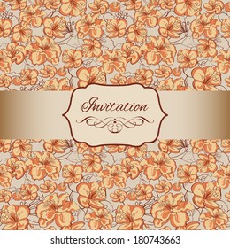 Vector invitation template with floral background.