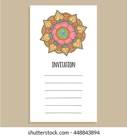 Vector invitation template with mandala flower illustrations