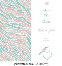 Vector invitation, texture with waves. Wedding invitation card. 