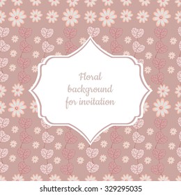 Vector Invitation or wedding card with  pink floral background.