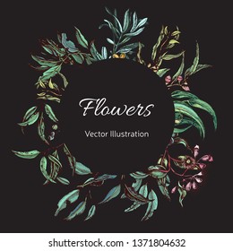 Vector invitation for wedding day. Hand drawn wedding illustration eucalyptus flowers and leaves.