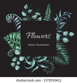 Vector invitation for wedding day. Hand drawn wedding illustration eucalyptus flowers and leaves.