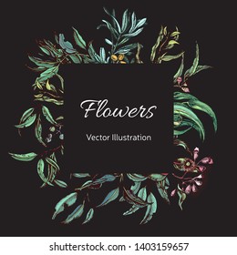 Vector invitation for wedding day. Hand drawn wedding illustration eucalyptus flowers and leaves.