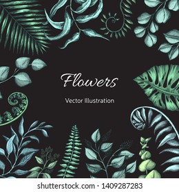 Vector invitation for wedding day. Hand drawn wedding illustration eucalyptus flowers and leaves.