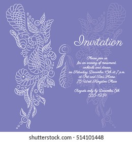 Vector invitation. White butterfly pattern.