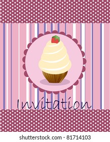 vector invitation wiht cake on decorative background