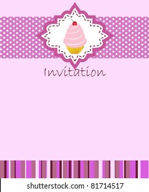 vector invitation wiht cake on decorative background