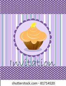 vector invitation wiht cake on decorative background