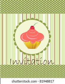 vector invitation wiht cake on decorative background