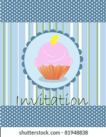 vector invitation wiht cake on decorative background