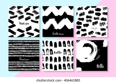 Vector invitations and seamless patterns set . Hand drawn brush textures