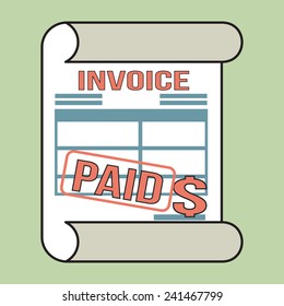 Vector Invoice- Bill Icon with Stamp Paid  Flat Line Icon