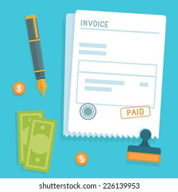 Vector invoice concept in flat style - bill icon with stamp paid