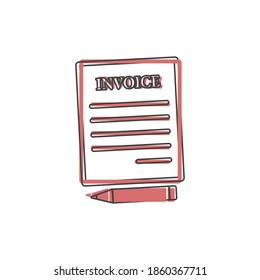 Vector invoice icon. Accounting document on cartoon style on white isolated background.