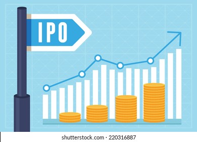 Vector IPO (initial public offering) concept in flat style - investment and strategy icons