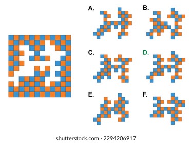 Vector IQ exam question with one main object where elements missing and six options with marked correct.