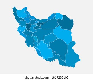 Vector Iran country border outline map divided provinces isolated on background. East country template for pattern, report, infographic, banner. Asia nation business silhouette sign concept.