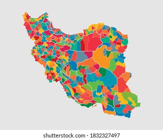 Mapa de la frontera del país Vector Irán dividido en regiones aisladas en segundo plano. Plantilla de país oriental para patrón, informe, infografía, banner. Concepto de señas de silueta de negocios de la nación asiática.