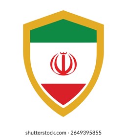 Vector Iran Flag in Gold Trimmed Shield Design