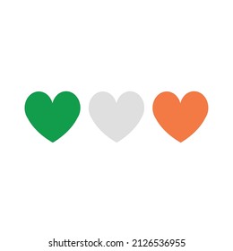 Vector Ireland flag hearts isolated on white background