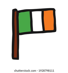 Vector Ireland flag icon in hand drawn style. Colorful isolated symbol. Illustration on white background. Cartoon pictogram for game. Doodle pennant
