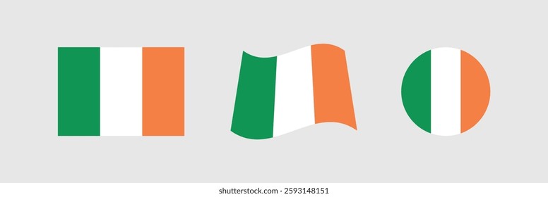 
Vector Ireland National Flag icon collection. Flag set of Ireland various styles.