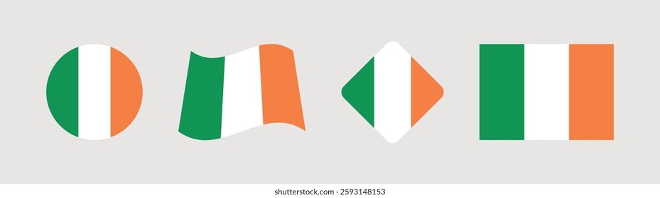 
Vector Ireland National Flag icon collection. Flag set of Ireland various styles.