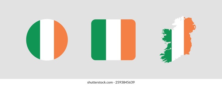 Vector Ireland National Flag icon collection. Flag set of Ireland various styles.