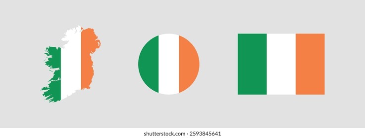 Vector Ireland National Flag icon collection. Flag set of Ireland various styles.