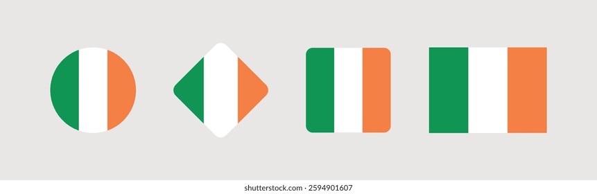 Vector Ireland National Flag icon collection. Flag set of Ireland various styles.
