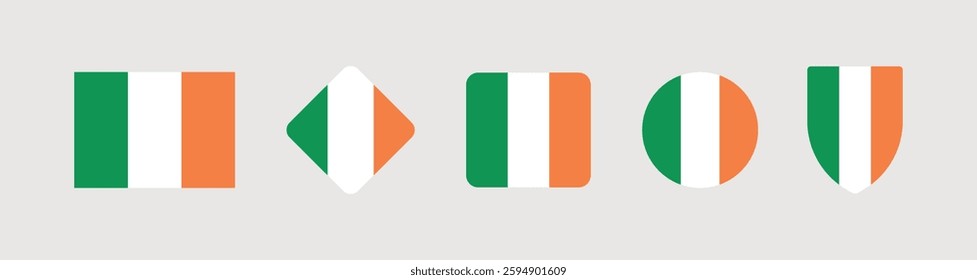 Vector Ireland National Flag icon collection. Flag set of Ireland various styles.
