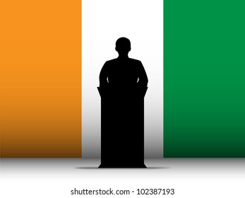 Vector - Ireland  Speech Tribune Silhouette with Flag Background