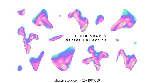 Vector Iridescent holographic fluid abstract drawing  in vibrant gradient colors.Set of shapes.Trippy and distorted 
image, psychedelic hippie style. Synthwave/ retrowave/ vaporwave neon aesthetics.