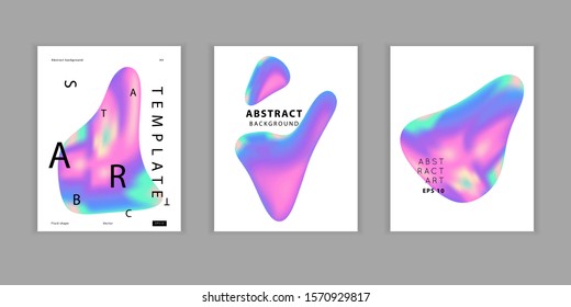 Vector Iridescent holographic fluid shapes  in vibrant gradient colors.Set of covers.Trippy and distorted 
image, psychedelic hippie style. Synthwave/ retrowave/ vaporwave neon aesthetics.