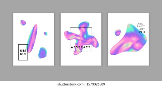 Vector Iridescent holographic fluid shapes  in vibrant gradient colors.Set of covers.Trippy and distorted 
image, psychedelic hippie style. 