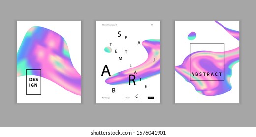 Vector Iridescent holographic fluid shapes  in vibrant gradient colors.Set of covers.Trippy and distorted 
image, psychedelic hippie style. Synthwave/ retrowave/ vaporwave neon aesthetics.