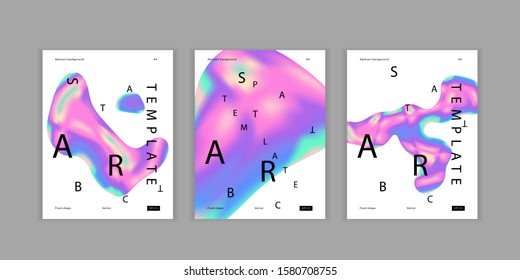 Vector Iridescent holographic fluid shapes  in vibrant gradient colors.Set of covers.Trippy and distorted 
image, psychedelic hippie style. Synthwave/ retrowave/ vaporwave neon aesthetics.