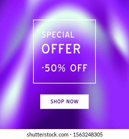 Vector Iridescent holographic fluid texture in vibrant gradient colors.Sale banner template for social media.Marbled ink Trippy image.Synthwave/retrowave/vaporwave neon aesthetics.Purple,white