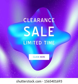 Vector Iridescent holographic fluid texture in vibrant gradient colors.Sale banner template for social media.Marbled ink Trippy image.Synthwave/retrowave/vaporwave neon aesthetics.Blue,purple,white
