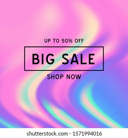 Vector Iridescent holographic fluid texture in vibrant gradient colors.Sale template for social media.Marbled ink Trippy image.Synthwave/retrowave/vaporwave neon aesthetics.Blue\pink\green\purple
