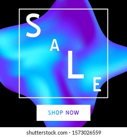 Vector Iridescent holographic fluid texture in vibrant gradient.Sale banner template for social media.