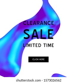 Vector Iridescent holographic fluid texture in vibrant gradient.Sale banner template for social media.Marbled ink 