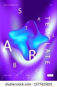 Vector Iridescent holographic fluid texture in neon gradient blue and purple.Marbled ink surface.