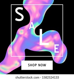 Vector Iridescent holographic fluid texture in vibrant gradient colors.Sale template for social media.Marbled ink Trippy image.Synthwave/retrowave/vaporwave neon aesthetics.Blue\pink\green\purple