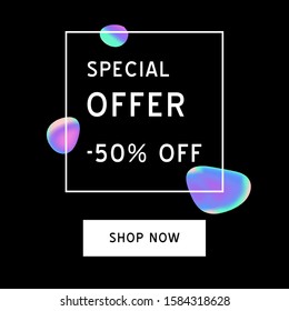 Vector Iridescent holographic fluid texture in vibrant gradient colors.Sale template for social media.Marbled ink Trippy image.Synthwave/retrowave/vaporwave neon aesthetics.Blue\pink\green\purple