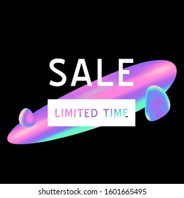 Vector Iridescent holographic fluid texture in vibrant gradient colors.Sale template for social media.