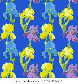 Vector Iris floral botanical flower. Wild spring leaf wildflower isolated. Engraved ink art. Seamless background pattern. Fabric wallpaper print texture.