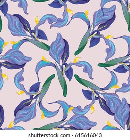 Vector iris flowers. Seamless background pattern