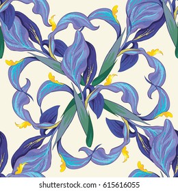 Vector iris flowers. Seamless background pattern